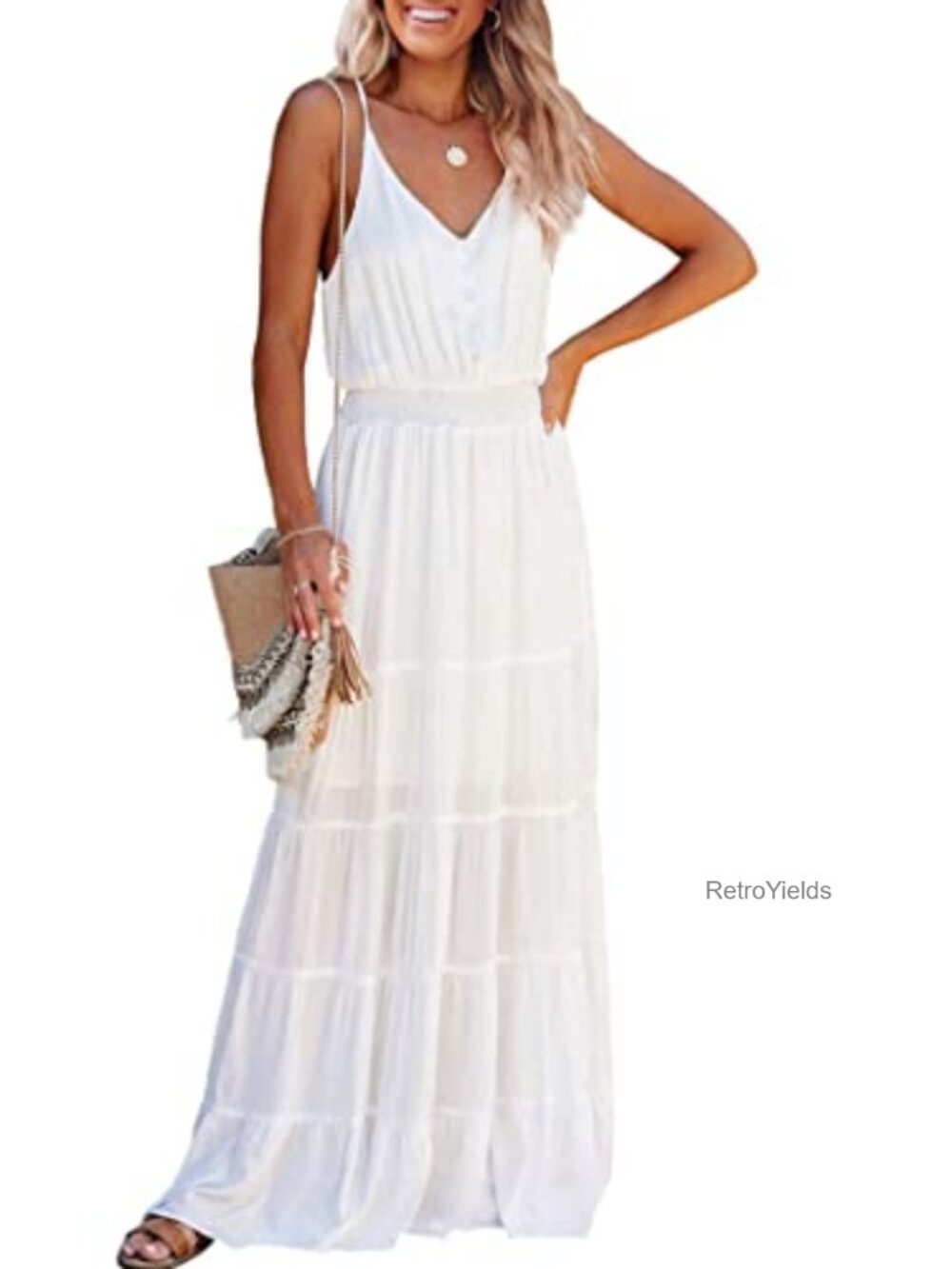 Spaghetti Strap Polyester Maxi Sundress V Neck